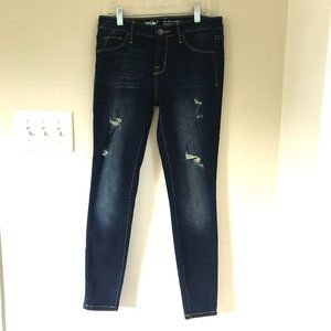 Mossimo Mid-Rise Distressed Jegging, Dark Wash, Size 2/28R